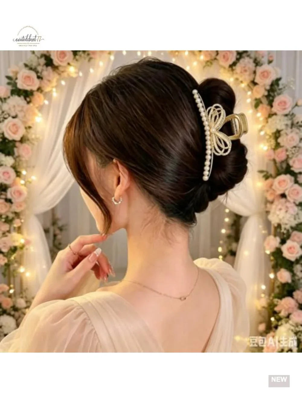 Large Non-Slip Strong Hold Pearl Alloy Hair Claw Clips, Trendy Styling Hair
